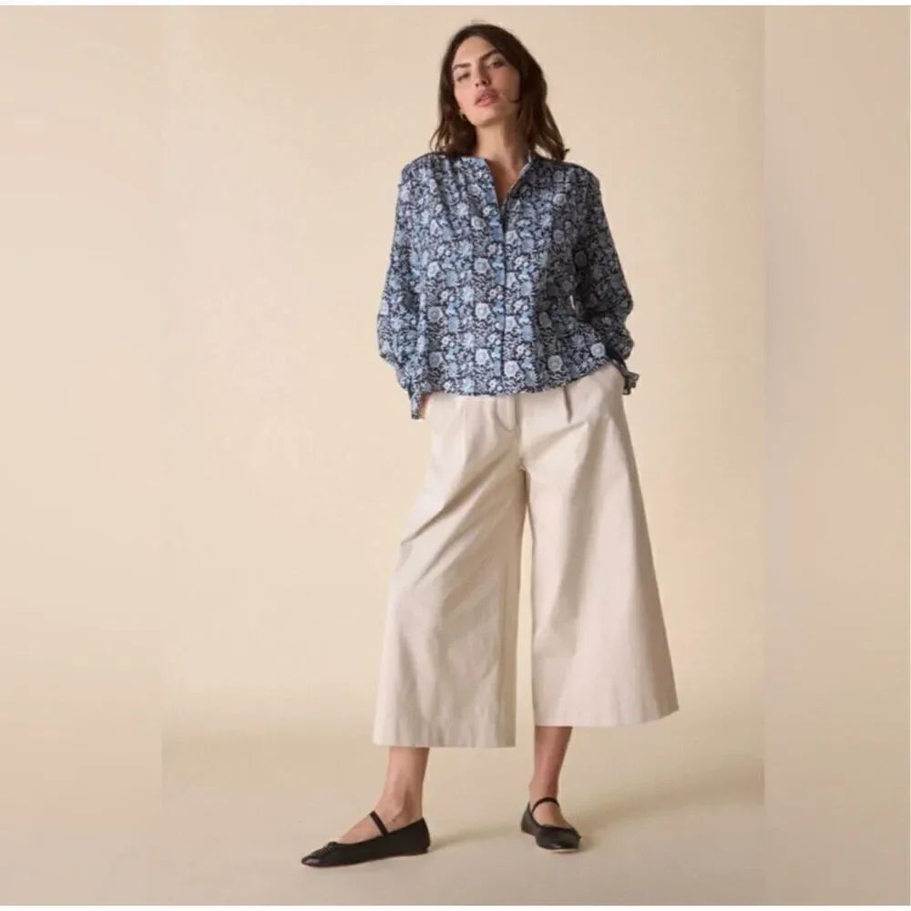 St Roche Sanborn Blouse Blue Floral NWT Size 2 Long Sleeve Navy